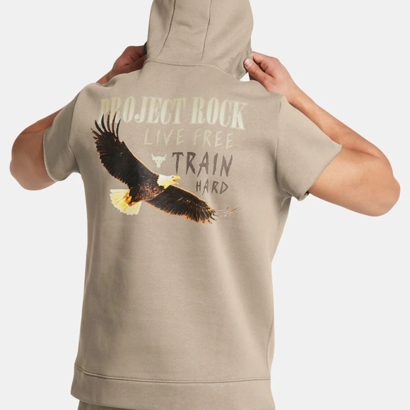 Under Armour Men's Project Rock Icon Fleece Short Sleeve Hoodie Shirt Sz Small - Picture 1 of 10
